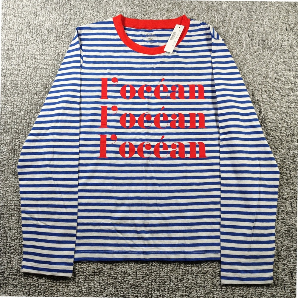 J.Crew L'ocean Striped Long Sleeve Tee Blue White Red Women XL Preppy